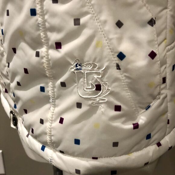 Burton Dryride Puffer Vest Small Cream Hooded Faux Fur Trim Zip Snap Pockets - Picture 3 of 12